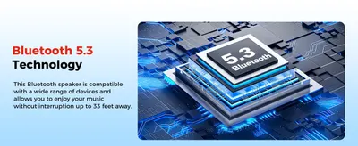 Communicates the modern Bluetooth 5.3 connectivity and 33 foot range to assure shoppers of stable wireless performance.