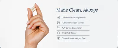 Communicates that the product is made with safe, clean, and certified ingredients to reassure health-conscious shoppers and build trust. Highlights multiple product benefits in a structured list…