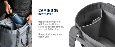 Highlights the deployable divider feature that accommodates various bottle sizes and can be tucked away when not needed, emphasizing versatility and convenience.