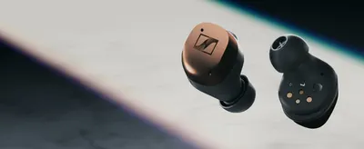 Presents the earbud design in a dark bronze finish to show the brand's color options and premium look.