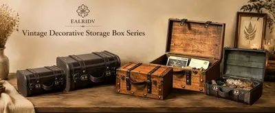 Presents the EALRIDV brand and its full vintage decorative storage box series so shoppers see the range of available styles and sizes from one trusted brand.