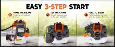 Walks shoppers through a simple three-step starting sequence so they can see that the engine is easy to get running. Reinforces that starting the engine is quick and effortless, reassuring shoppers…
