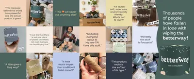 Showcases positive customer feedback to build trust and credibility for the Betterway brand. Highlights multiple product benefits like environmental friendliness, softness, and durability to…