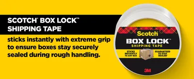 Communicates the key benefit of instant adhesion and extreme grip to reassure shoppers that boxes will stay securely sealed during rough handling and shipping.