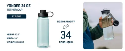 Communicates the exact physical size and liquid capacity of the 34 oz bottle to help shoppers understand the product dimensions and volume. Highlights the 34 oz liquid capacity as a key performance…