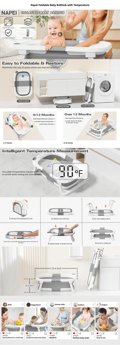 Premium A+ Content for Amazon.com: napei Collapsible Baby Bathtub