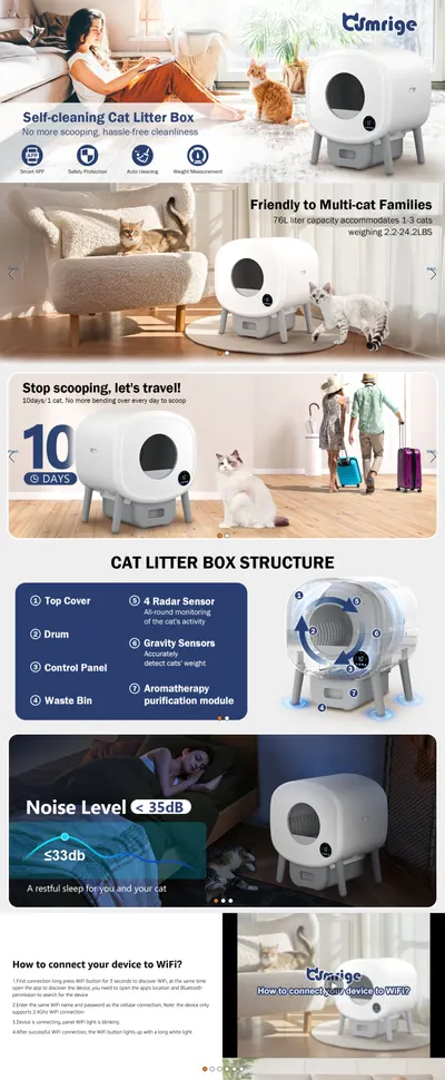 Premium A+ Content for Amazon.com: Cumrige Self Cleaning Litter Box