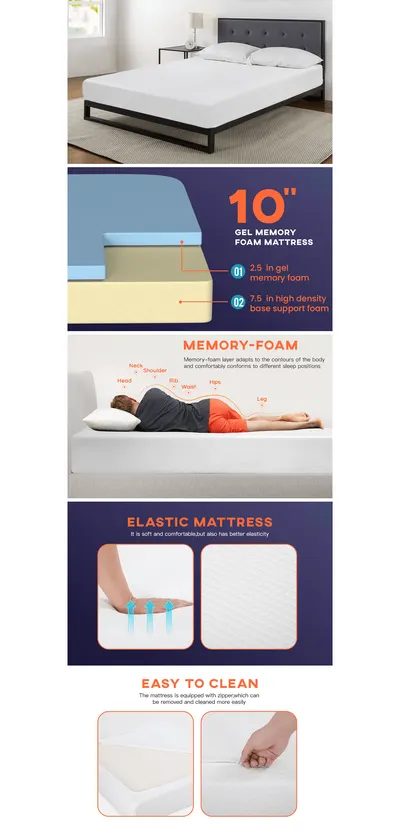 Premium A+ Content for Amazon.com: FDW 10 inch King Mattress Size/Gel Memory Foam Mattress/Medium Firm…