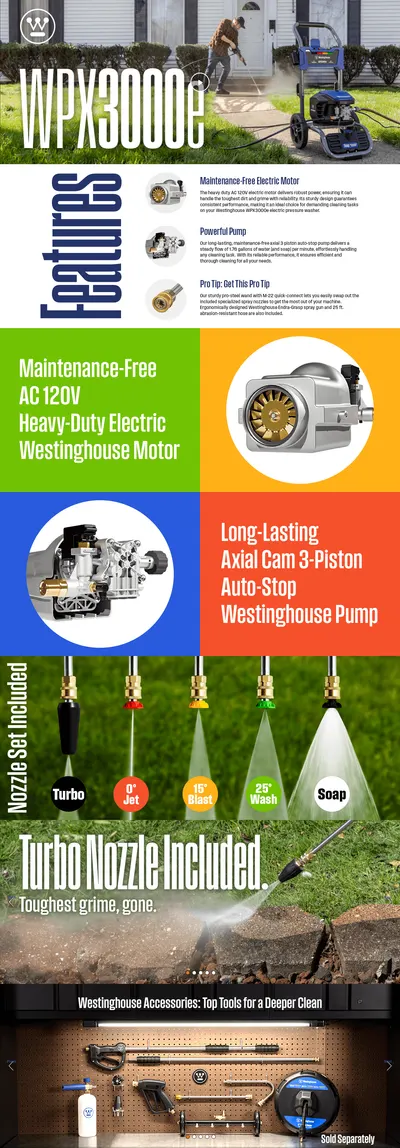 Premium A+ Content for Amazon.com : Westinghouse WPX3000e Electric Pressure Washer