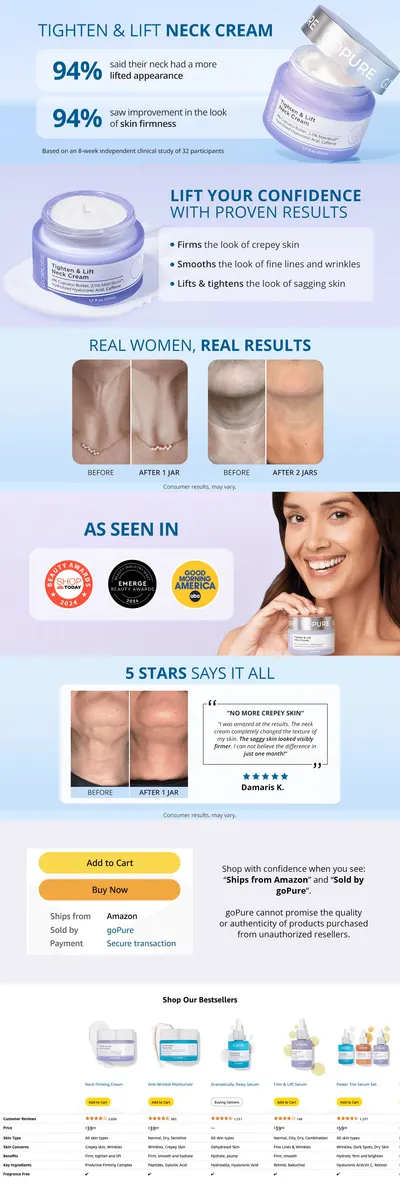 Premium A+ Content for Amazon.com: goPure Tighten & Lift Neck Firming Cream