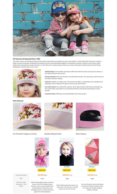 Premium A+ Content for Amazon.com: Nickelodeon Girls Cap