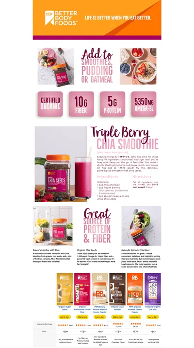 Premium A+ Content for Amazon.com: BetterBody Foods Organic Chia Seeds 2 lbs