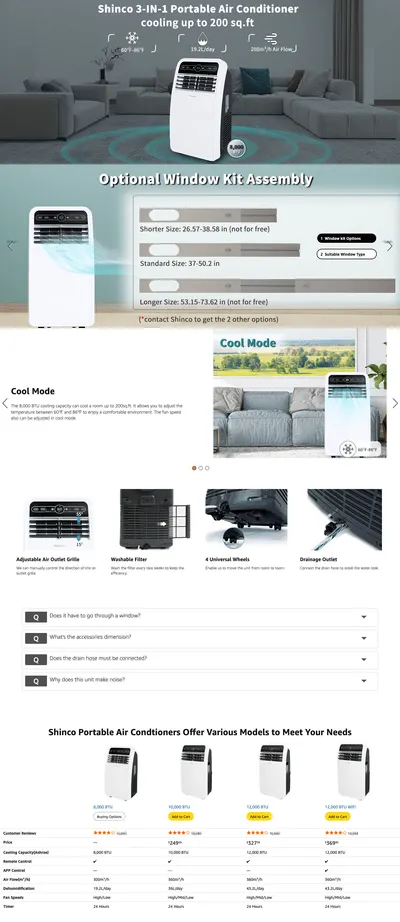 Premium A+ Content for Amazon.com: Shinco 8,000 BTU Portable Air Conditioner