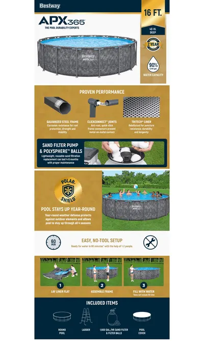 Premium A+ Content for Amazon.com: Bestway Steel Pro MAX 15’ x 48" Round Metal Steel Frame Above Ground Outdoor…
