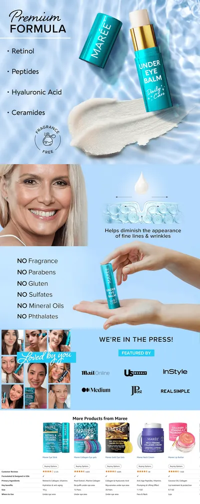 Premium A+ Content for Amazon.com: MAREE Under Eye Balm Stick with Retinol & Ceramide Complex