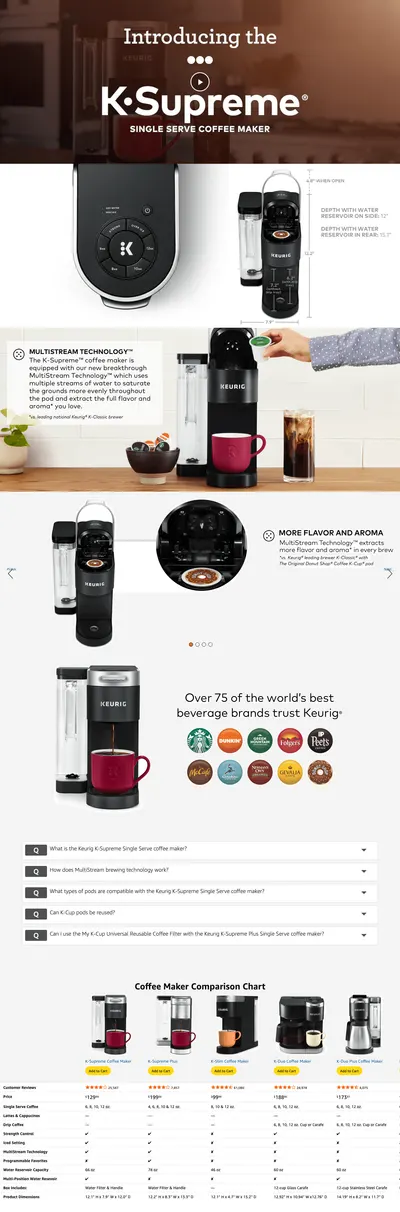 Premium A+ Content for Amazon.com: Keurig K-Supreme Single Serve K-Cup Pod Coffee Maker