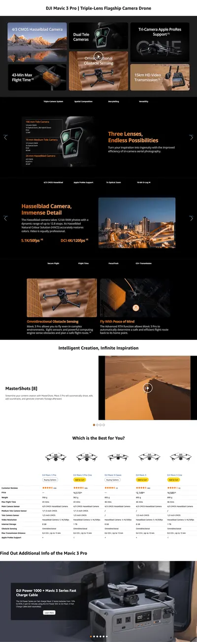 Premium A+ Content for Amazon.com: DJI Mavic 3 Pro Fly More Combo with DJI RC Pro (High-Bright Screen)