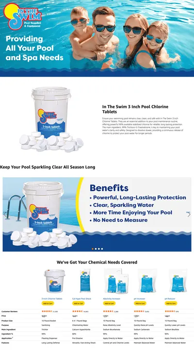 Premium A+ Content for Amazon.com : In The Swim 3 Inch Stabilized Chlorine Tablets for Sanitizing Swimming Pools