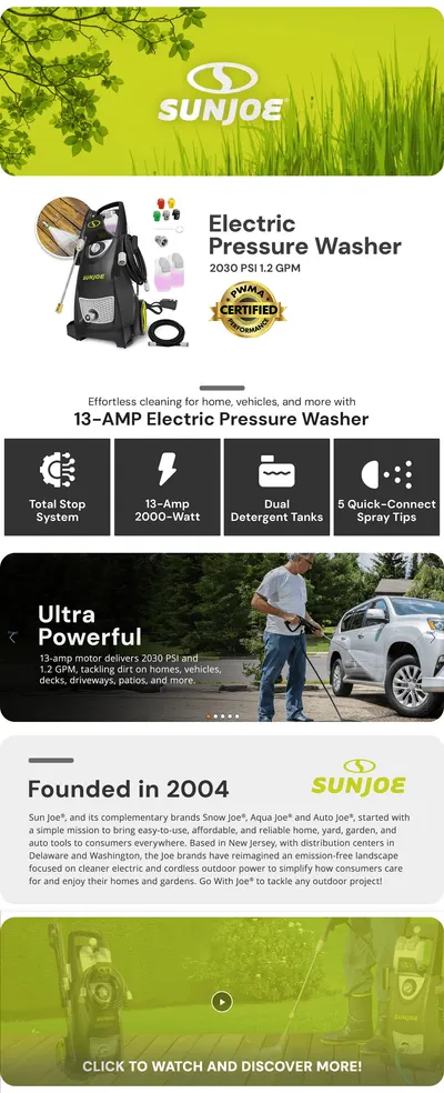 Premium A+ Content for Amazon.com : Sun Joe Electric Pressure Power Washer