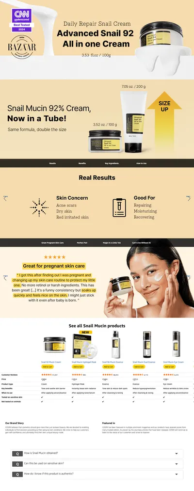 Premium A+ Content for Amazon.com: COSRX Snail Mucin 92% Face Moisturizer