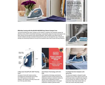 Premium A+ Content for Amazon.com: BLACK+DECKER Easy Steam Compact Iron for Clothes