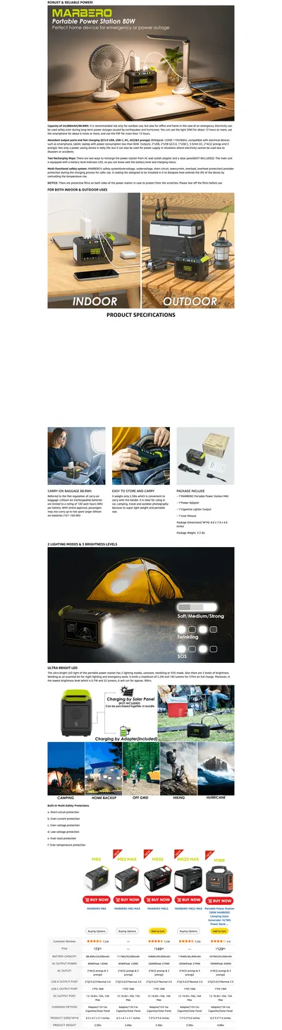 Premium A+ Content for Amazon.com : MARBERO Portable Power Station 88Wh Camping Lithium Battery Solar Generator…