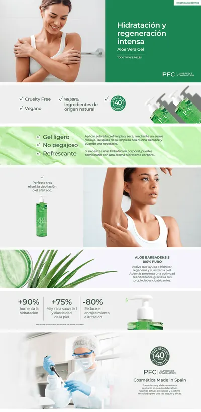 Premium A+ Content for PFC Gel de Aloe Vera Puro 100% 500 ml. Hidratante Facial y Corporal para todo tipo de…