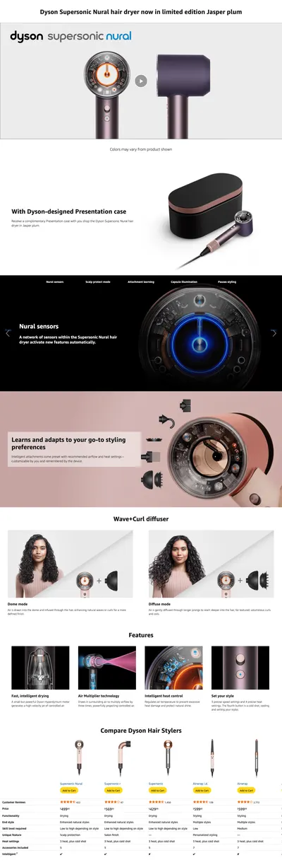 Premium A+ Content for Amazon.com: Limited Edition Dyson Supersonic Nural™ Hair Dryer in Jasper Plum : Beauty &…