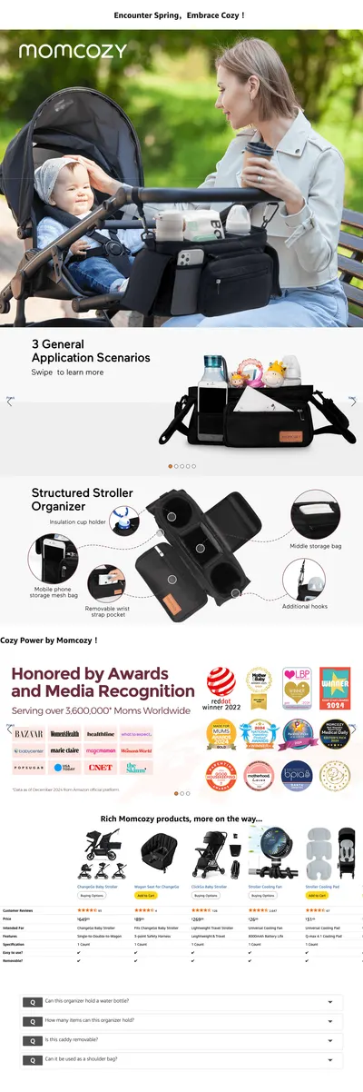 Premium A+ Content for Amazon.com : Momcozy Universal Stroller Organizer with Insulated Cup Holder Detachable…