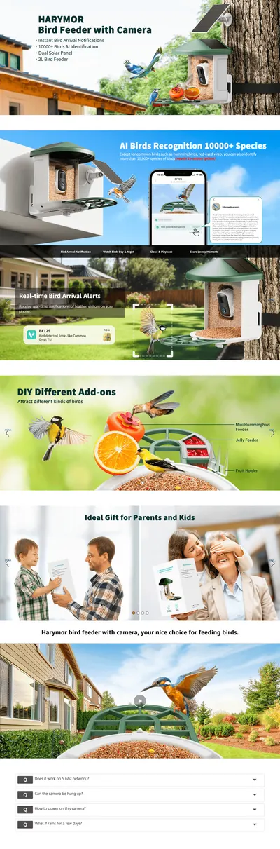 Premium A+ Content for Amazon.com : HARYMOR Bird Feeder with Camera with AI Identify Birds Species Solar Panel