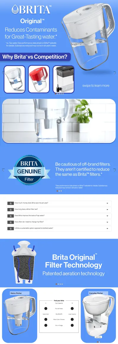 Premium A+ Content for Amazon.com: Brita Water Filter Pitcher for Tap and Drinking Water with 1 Standard Filter