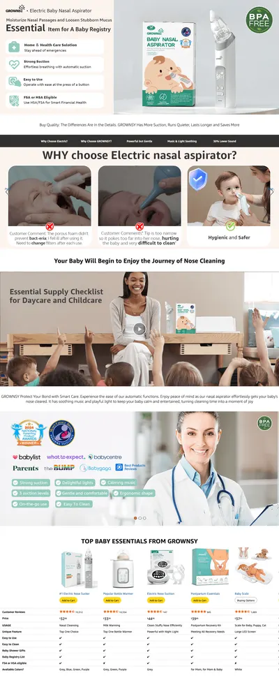 Premium A+ Content for Amazon.com : GROWNSY Nasal Aspirator for Baby