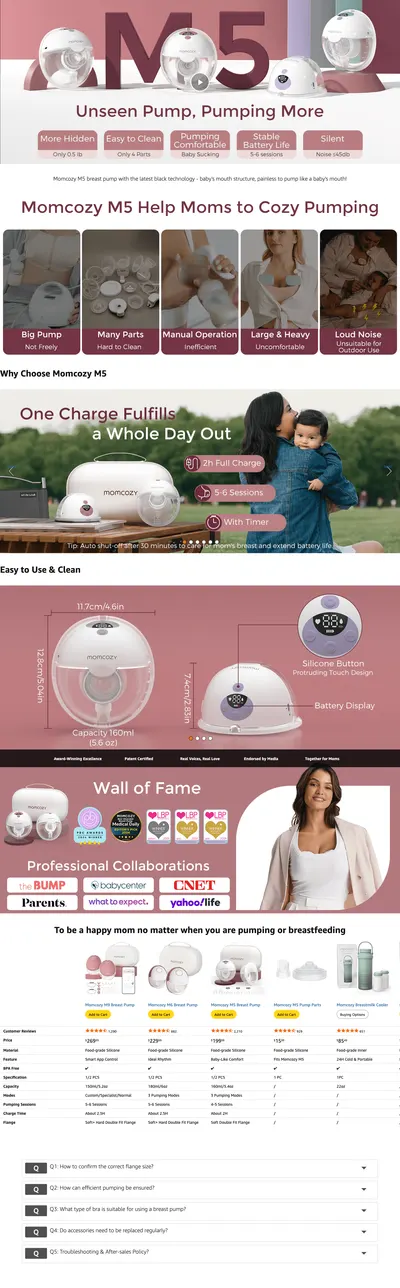 Premium A+ Content for Amazon.com : Momcozy M5 Hands-Free Wearable Breast Pump
