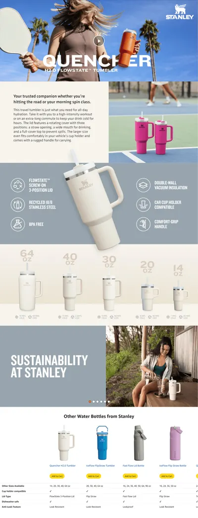 Premium A+ Content for Amazon.com: Stanley Quencher H2.0 Tumbler with Handle and Straw 30 oz