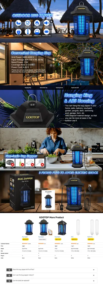 Premium A+ Content for Amazon.com : GOOTOP Bug Zapper Outdoor