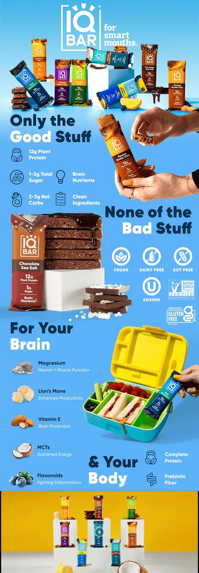 Premium A+ Content for Amazon.com: IQBAR Brain and Body Plant Protein Bars