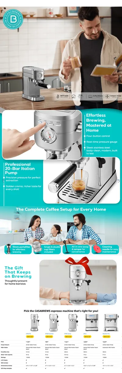 Premium A+ Content for Amazon.com: CASABREWS CM5418 Espresso Machine 20 Bar