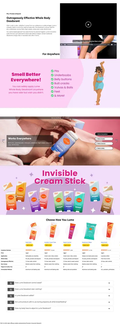 Premium A+ Content for Amazon.com : Lume Whole Body Deodorant