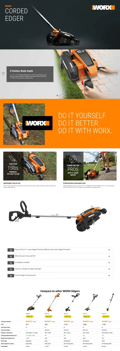 Premium A+ Content for Amazon.com: WORX WG896 12 Amp 7.5 Inch Electric Lawn Edger & Trencher