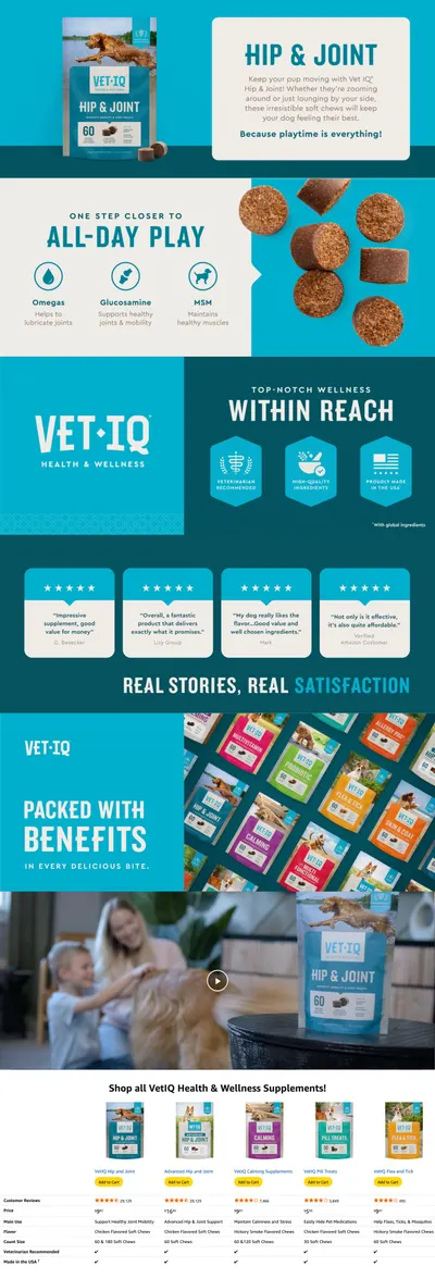Premium A+ Content for Amazon.com: VetIQ Glucosamine Hip & Joint Supplement for Dogs