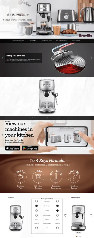 Premium A+ Content for Amazon.com: Breville Bambino Espresso Machine BES450BSS