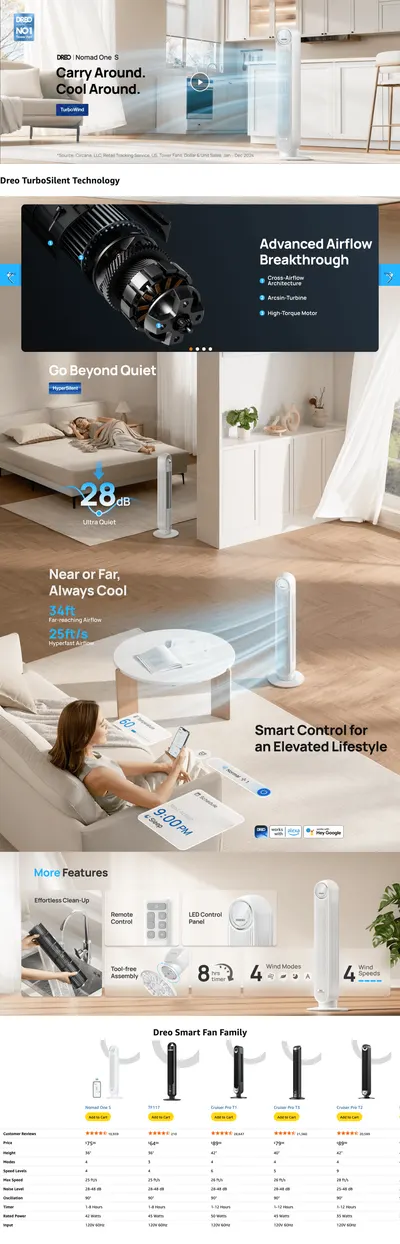 Premium A+ Content for Amazon.com: Dreo Tower Fan for Bedroom