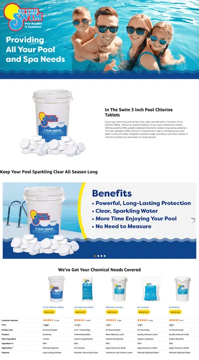 Premium A+ Content for Amazon.com : In The Swim 3 Inch Stabilized Chlorine Tablets for Sanitizing Swimming Pools