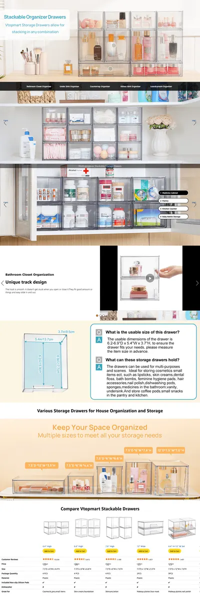 Premium A+ Content for Amazon.com: Vtopmart 4 Pack Clear Stackable Storage Drawers