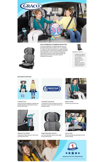 Premium A+ Content for Amazon.com : Graco TurboBooster 2.0 Highback Booster Car Seat