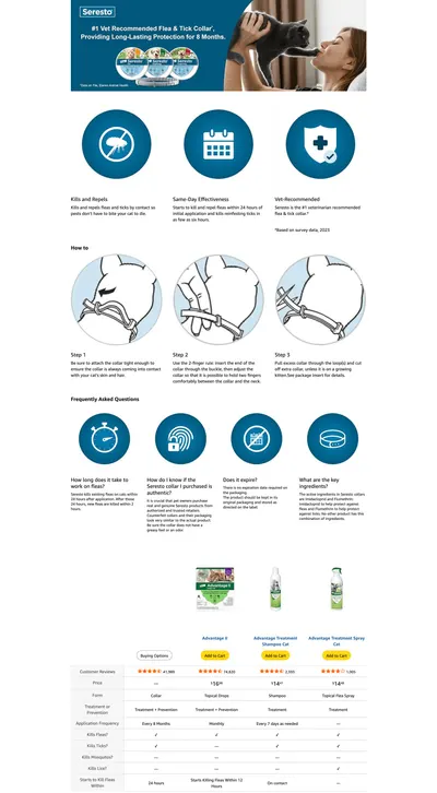 Premium A+ Content for Amazon.com: Seresto Cat Vet-Recommended Flea & Tick Treatment & Prevention Collar for Cats