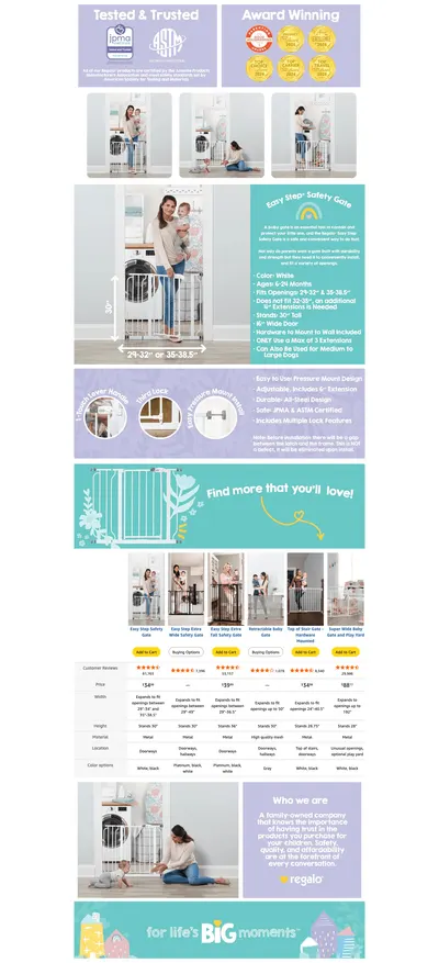 Premium A+ Content for Amazon.com: Regalo Easy Step 38.5-Inch Wide Walk Thru Baby Gate