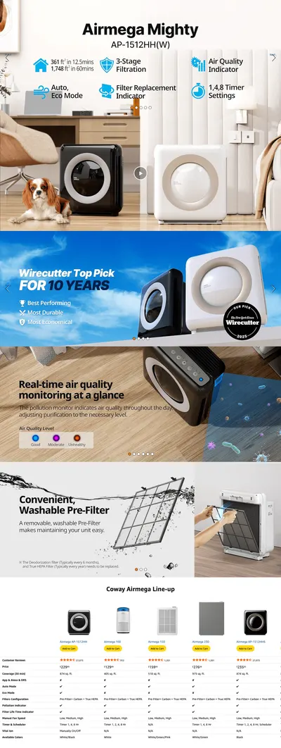 Premium A+ Content for Amazon.com: Coway Airmega AP-1512HH(W) True HEPA Purifier with Air Quality Monitoring