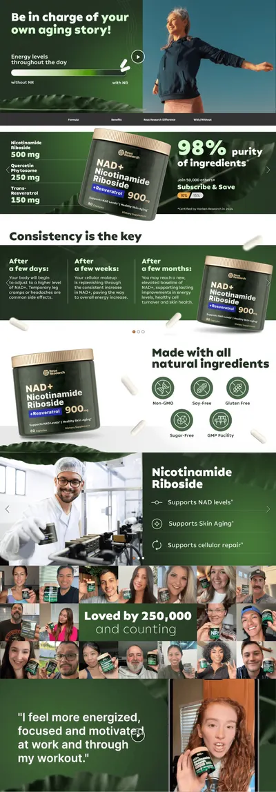 Premium A+ Content for Amazon.com: PacificCoast NutriLabs Reus Research NMN Supplement Alternative