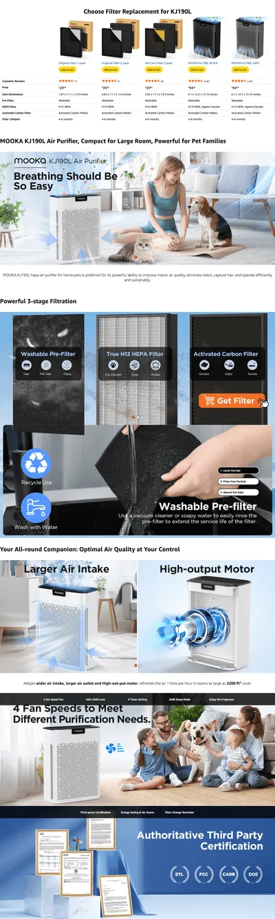Premium A+ Content for Amazon.com: Air Purifiers for Home Large Room 2200 Ft² with Washable Filters